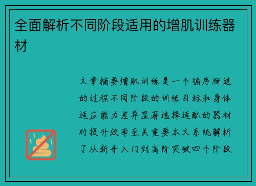 全面解析不同阶段适用的增肌训练器材