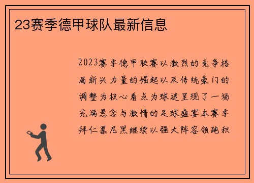 23赛季德甲球队最新信息